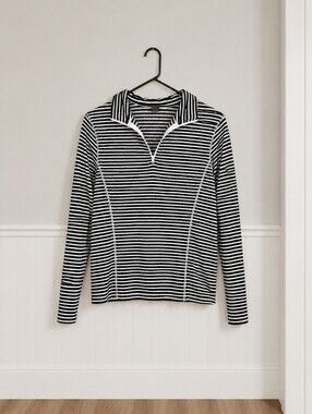 Eddie Bauer Blue & White Quarter-zip Pullover